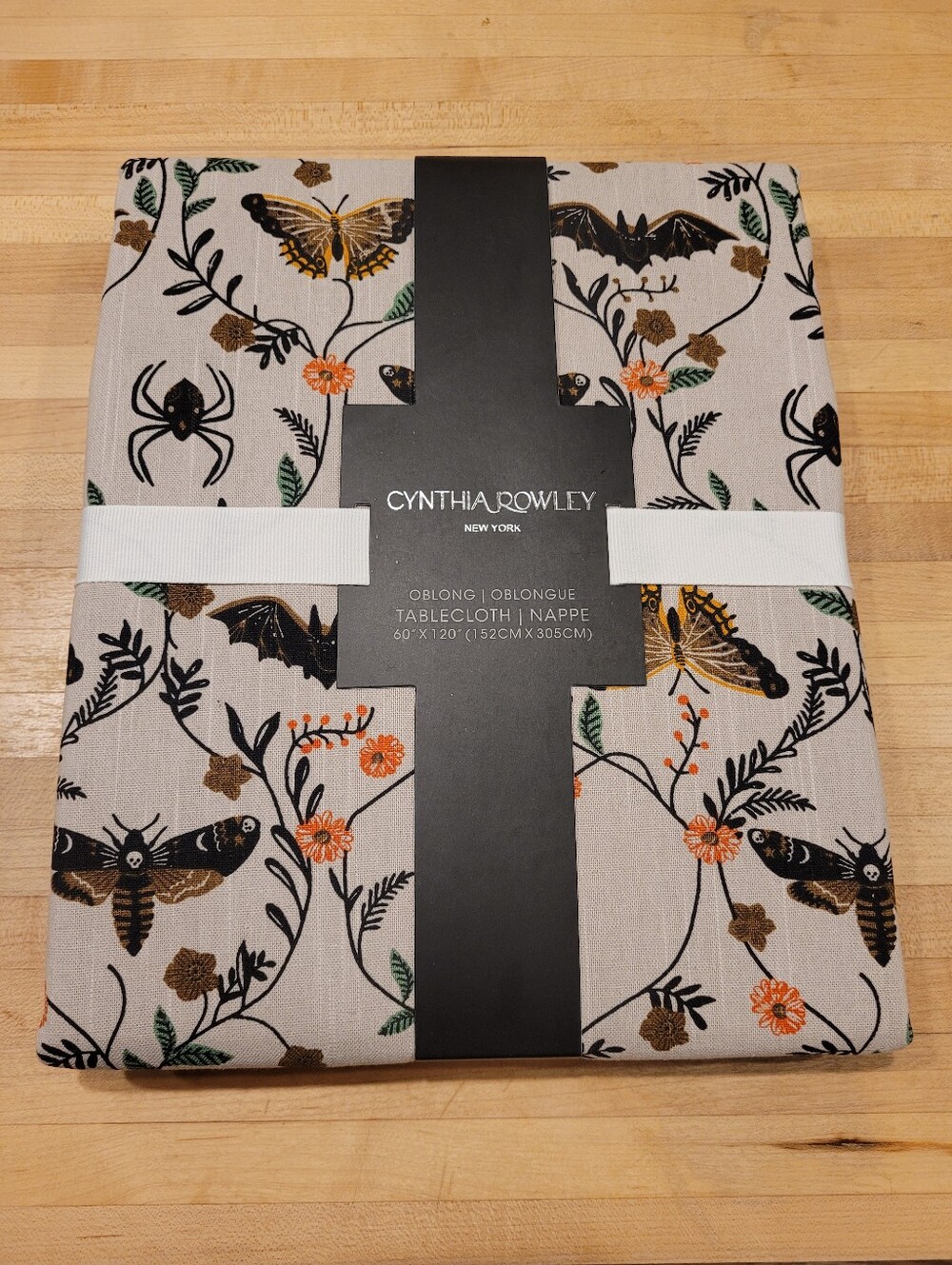 Cynthia Rowley Beige Tablecloth with Black, Orange & Green Halloween Motifs